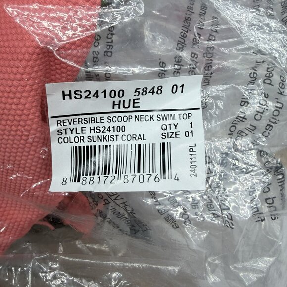 NWT HUE Reversible Textured Swim Top Coral Green Size S Sporty Beach - Picture 8 of 8